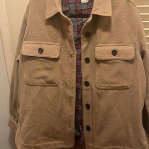 Tan Women's Jacket with Plaid Lining